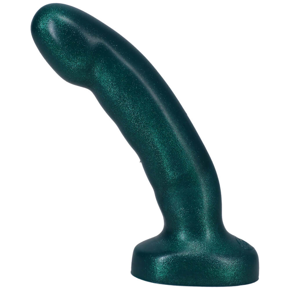 Tantus Acute 5.5 inches Curved Dildo Medium Firm Emerald with textured ridges for targeted pleasure.
