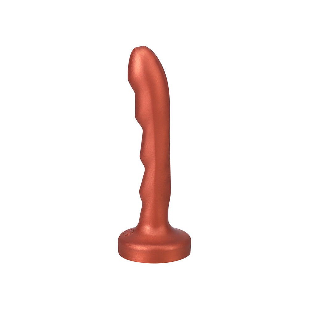Tantus Charmer 8 inch G-spot Dildo Firm Copper, designed for G-spot stimulation with textured ridges.