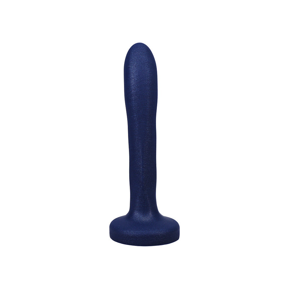 Tantus Charmer 8 Inch G-spot Dildo Sapphire with ridges and a firm silicone design for targeted pleasure.