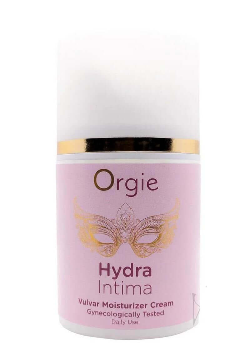 Orgie Hydra Intimate Vulvar Moisturizer Cream 1.7 Oz in a pink bottle, designed for daily intimate care.