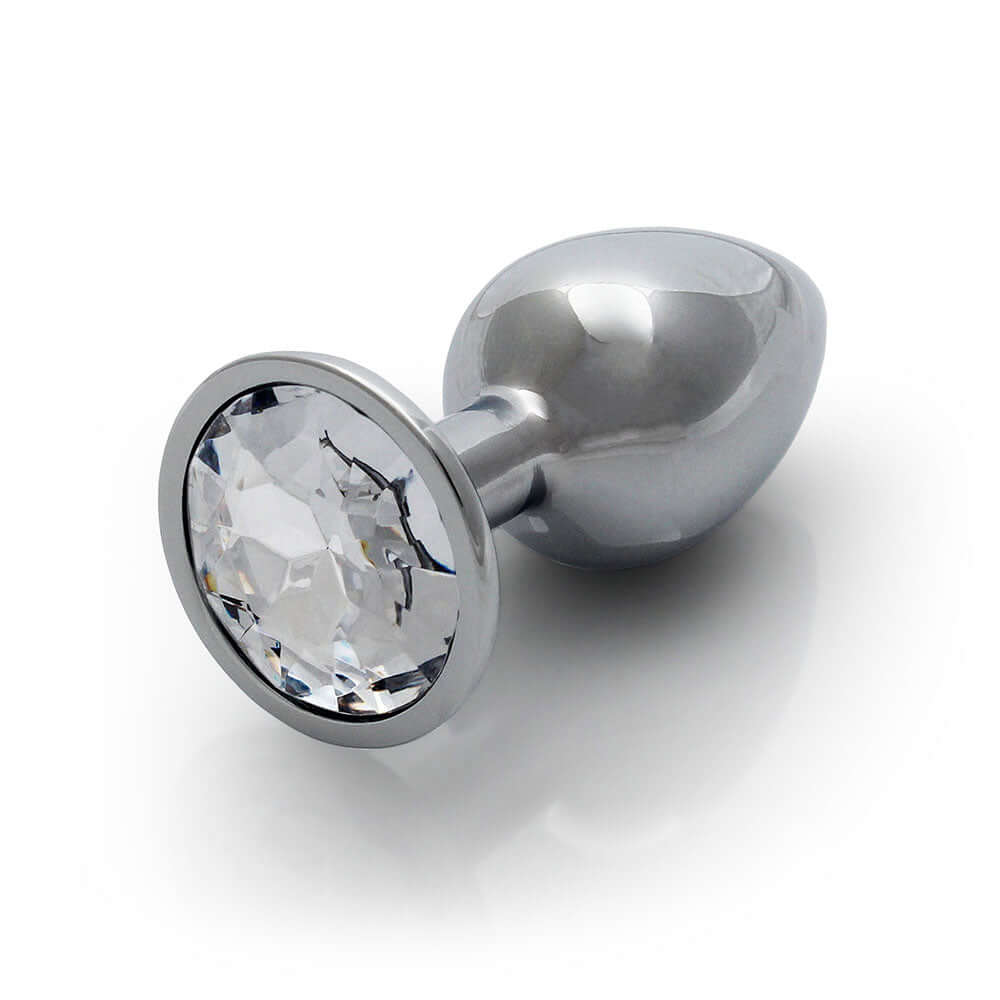 Ouch! Round Gem Butt Plug Small Silver/Diamond