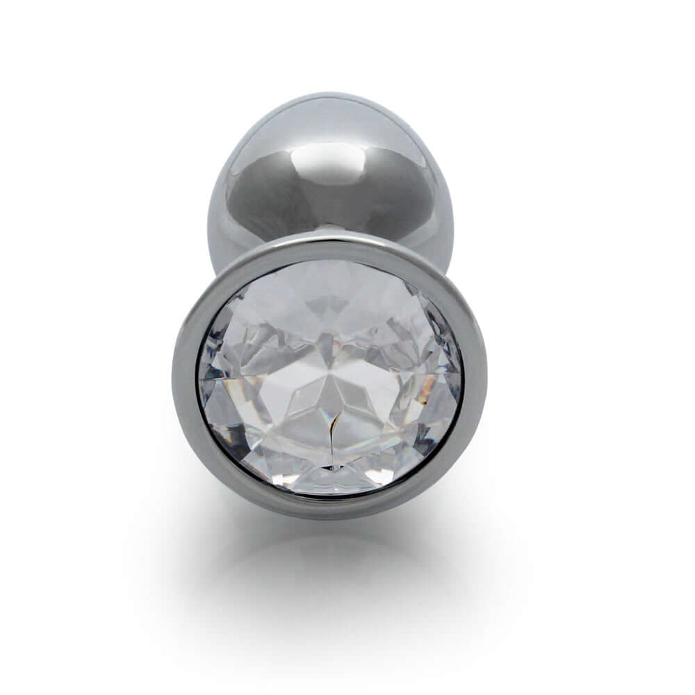 Ouch! Round Gem Butt Plug Small Silver/Diamond