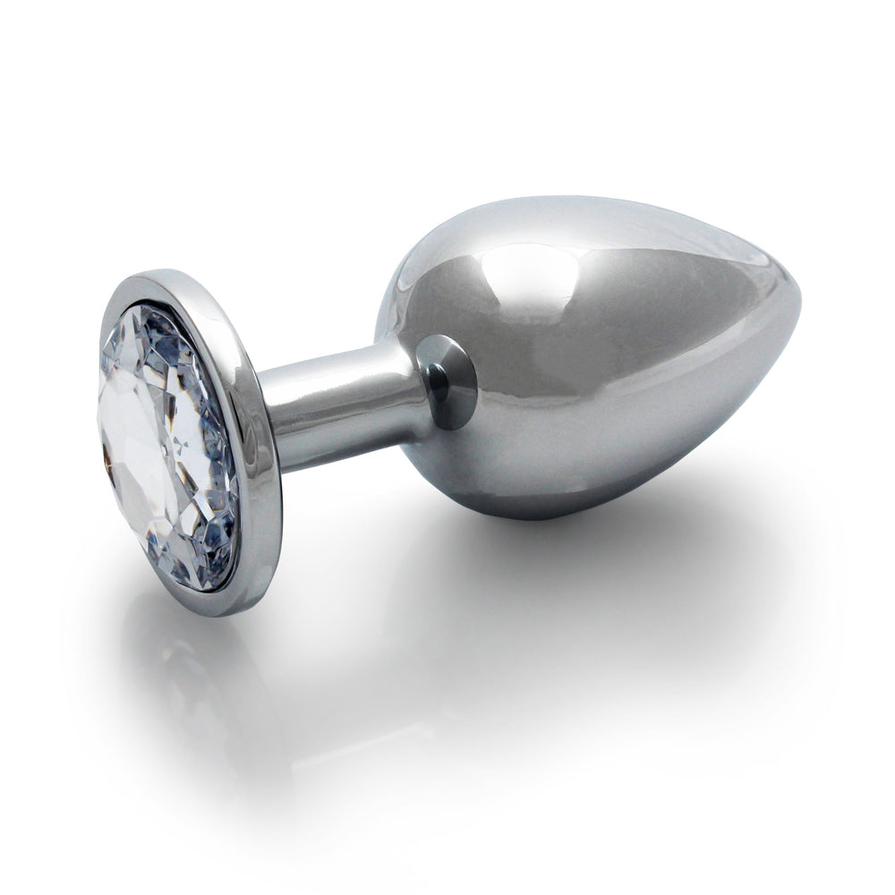 Ouch! Round Gem Butt Plug Large Silver/Diamond