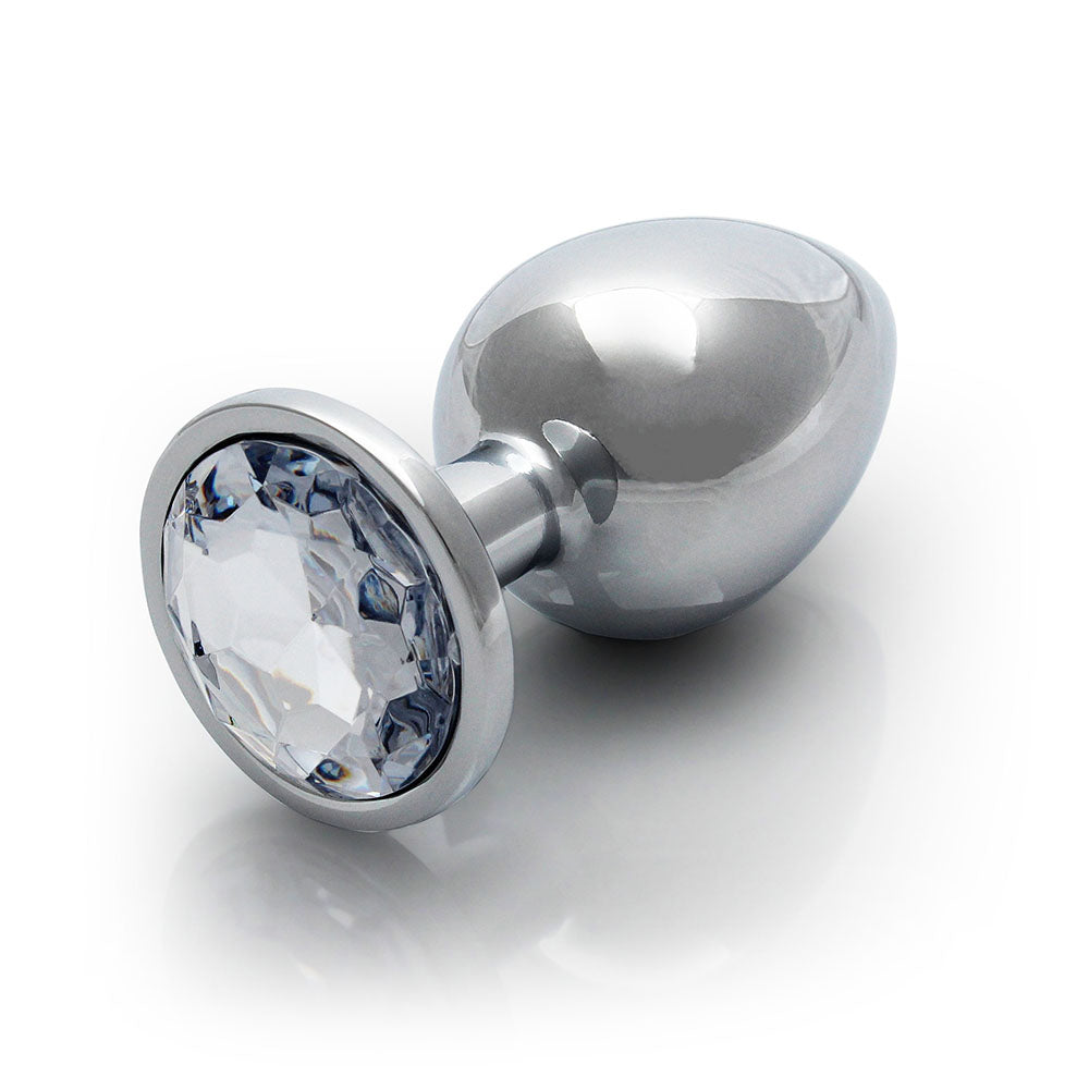Ouch! Round Gem Butt Plug Large Silver/Diamond