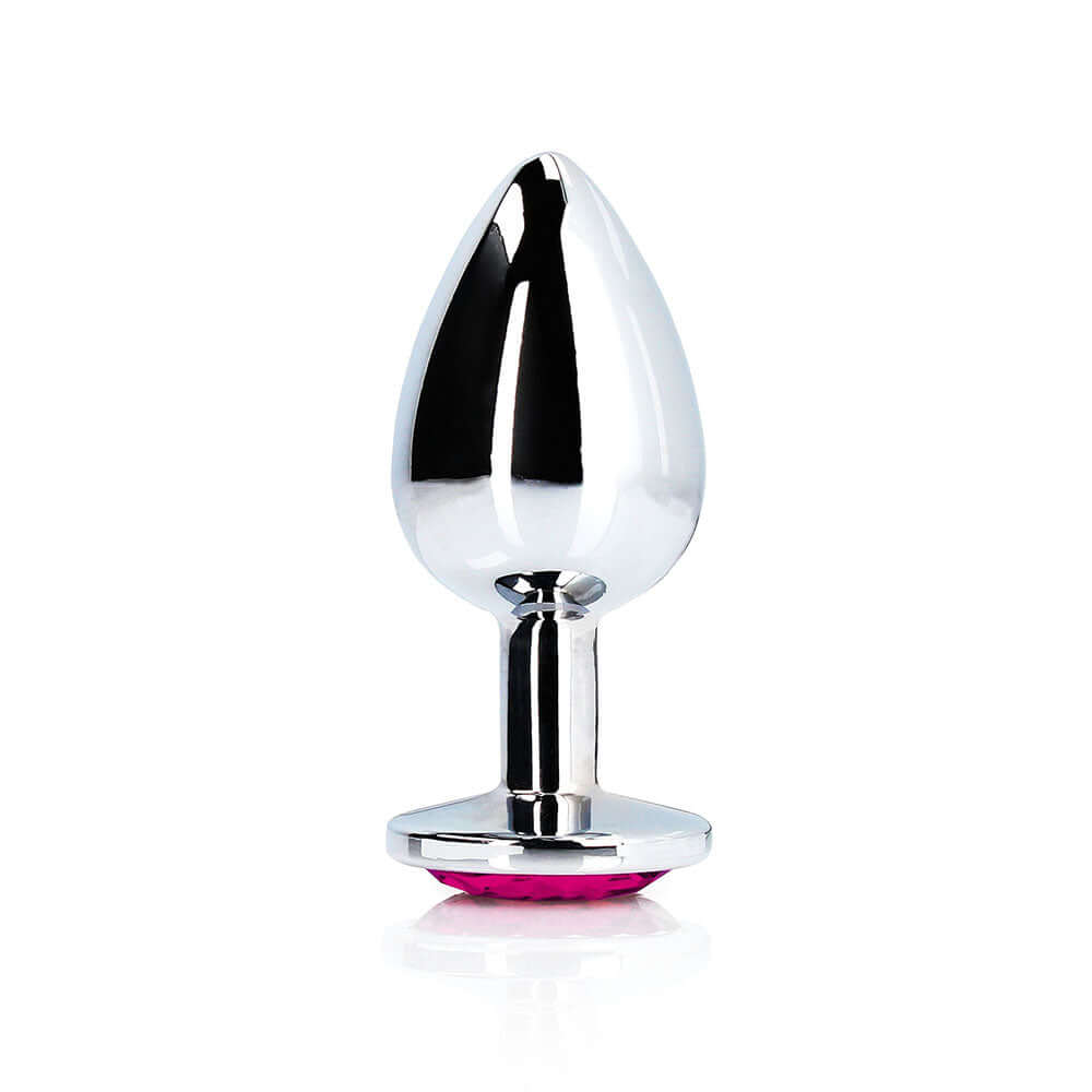 Ouch! Heart Gem Butt Plug Medium Silver/Rubellite Pink