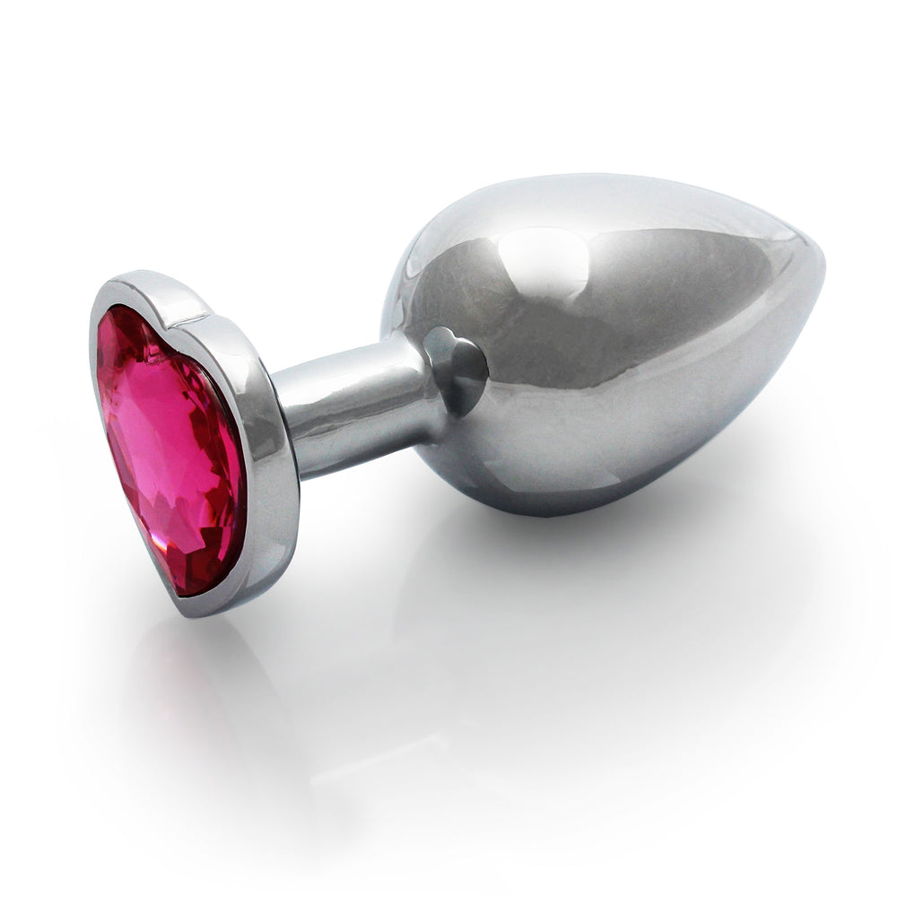 Ouch! Heart Gem Butt Plug Medium Silver/Rubellite Pink