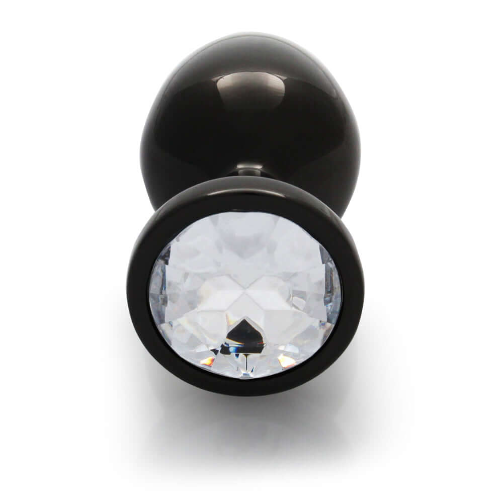 Ouch! Round Gem Butt Plug Medium Gunmetal/Diamond