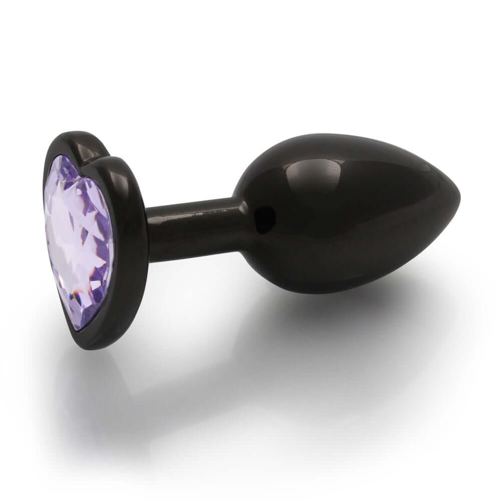 Ouch Heart Gem Butt Plug Small Gunmetal Amethyst featuring a decorative amethyst heart gem base.