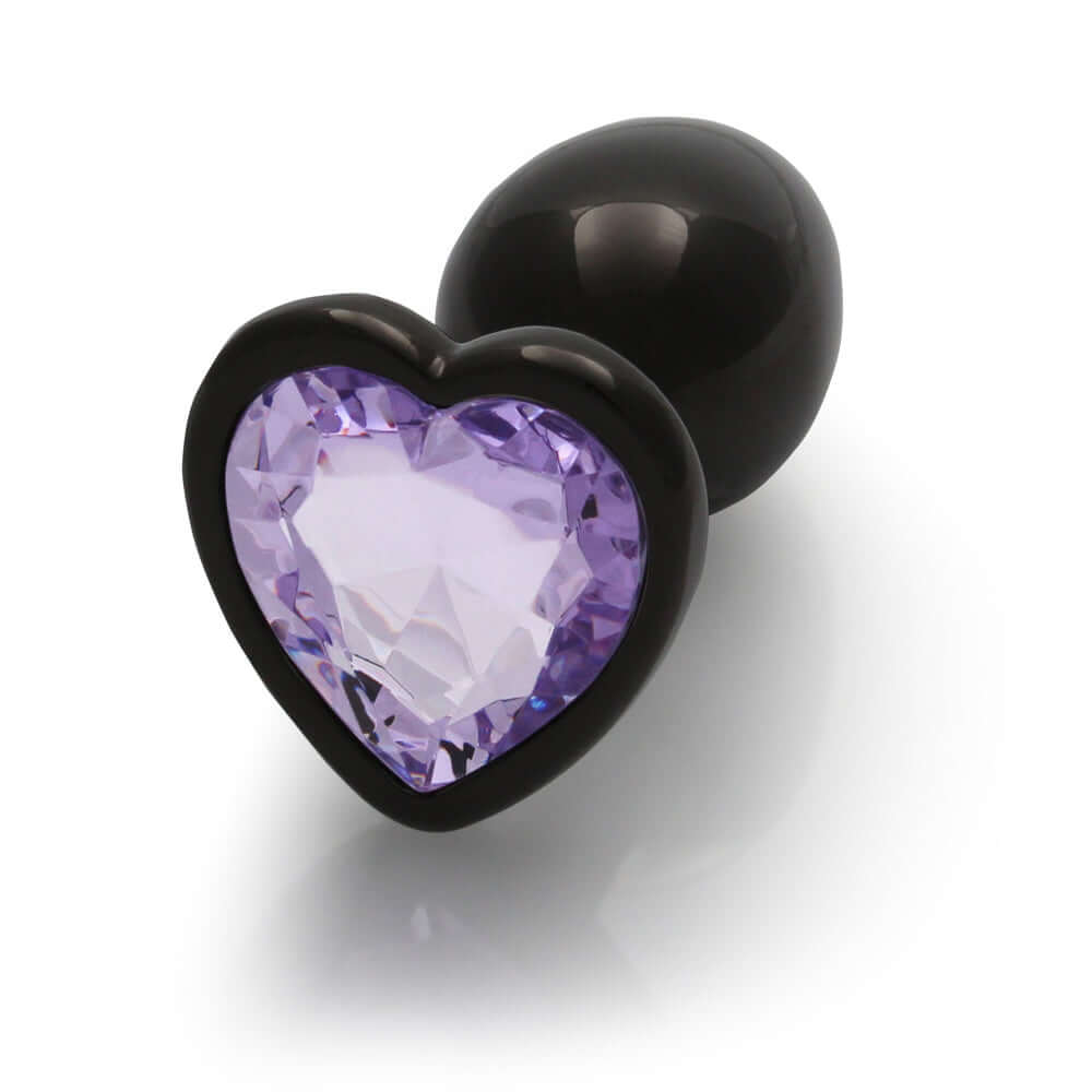 Ouch Heart Gem Butt Plug Small Gunmetal Amethyst with a jewel encrusted heart base.