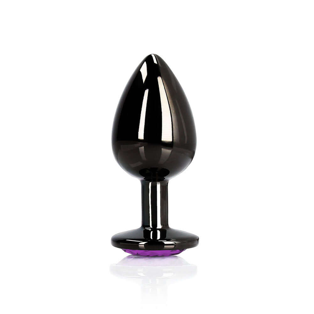 Ouch! Heart Gem Butt Plug Medium Gunmetal/Amethyst