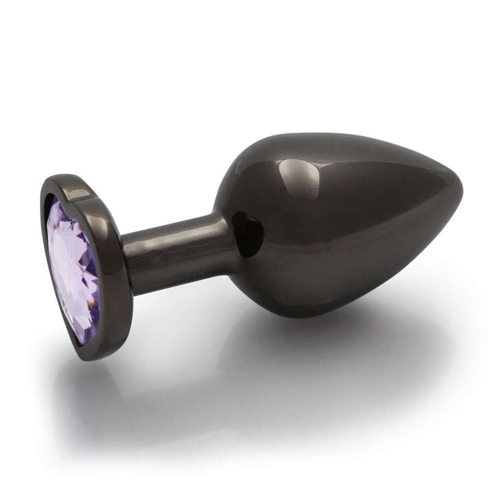 Ouch! Heart Gem Butt Plug Medium Gunmetal/Amethyst