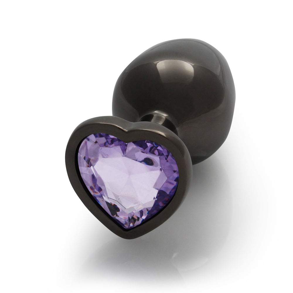Ouch! Heart Gem Butt Plug Medium Gunmetal/Amethyst