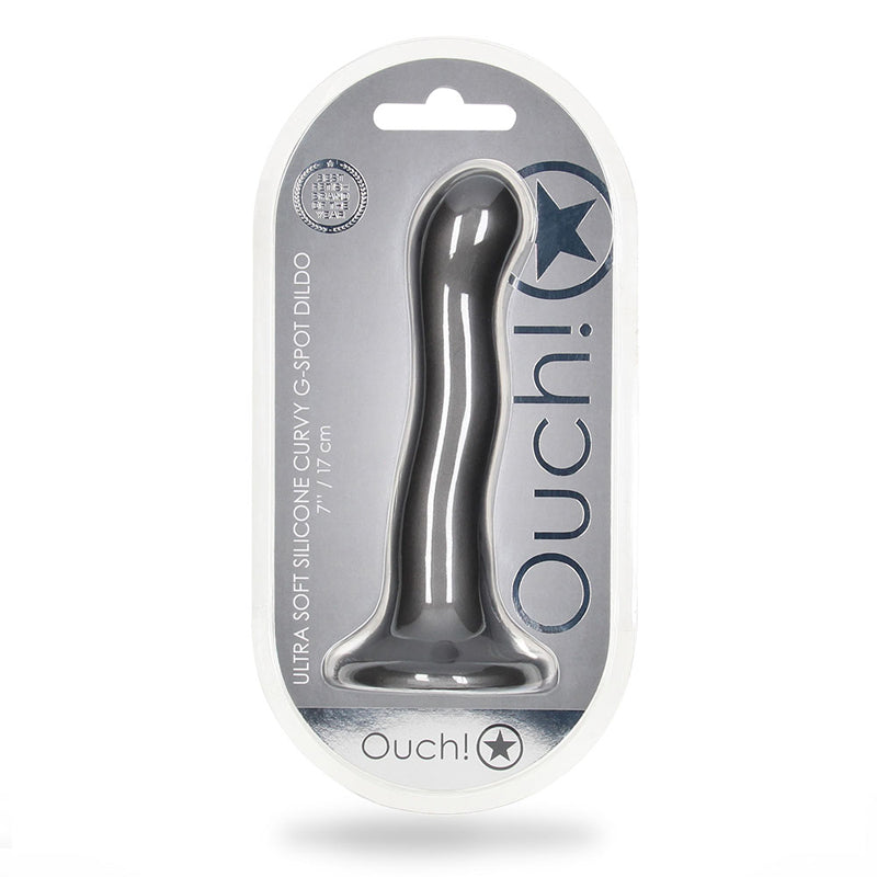 Ouch! Ultra Soft Silicone 7 inches Curvy G-Spot Dildo Gunmetal