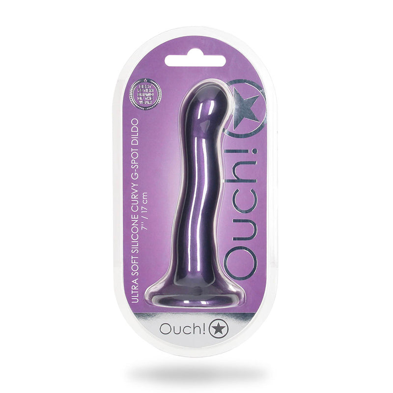 Ouch! Ultra Soft Silicone 7 inches Curvy G-Spot Dildo Metallic Purple