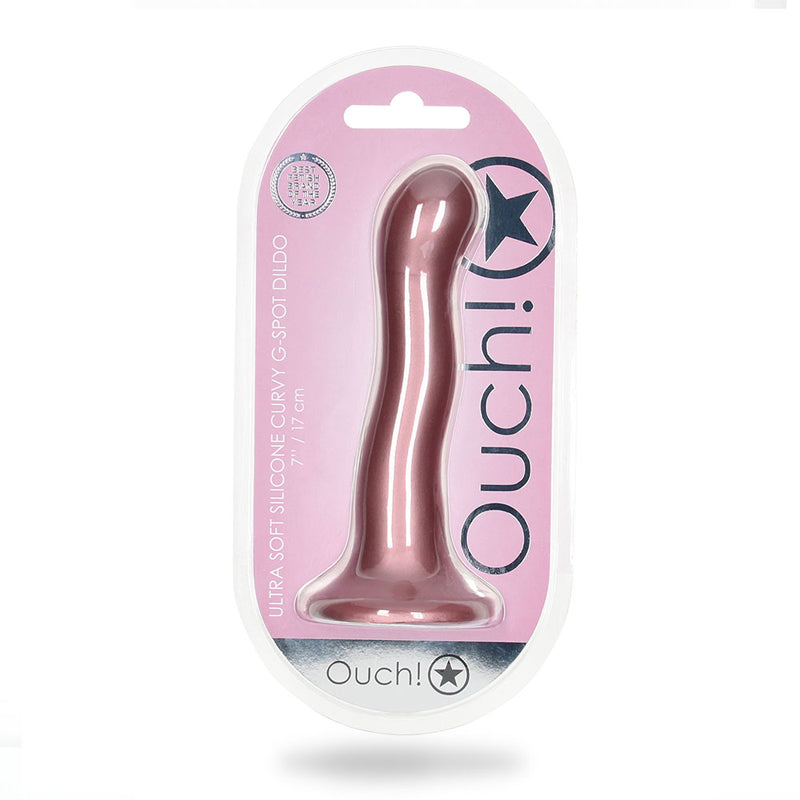Ouch! Ultra Soft Silicone 7 inches Curvy G-Spot Dildo Rose Gold