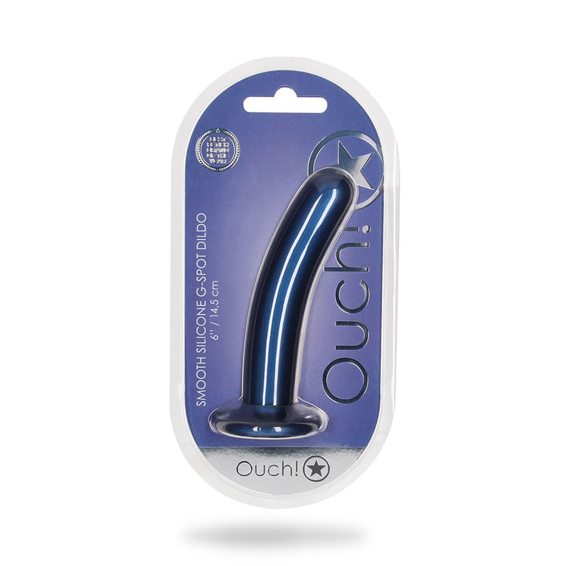 Ouch! Smooth Silicone 6 inches G-Spot Dildo Metallic Blue