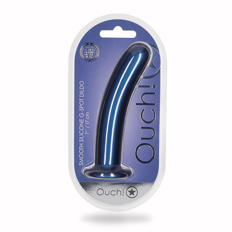Ouch! Smooth Silicone 7 inches G-Spot Dildo Metallic Blue