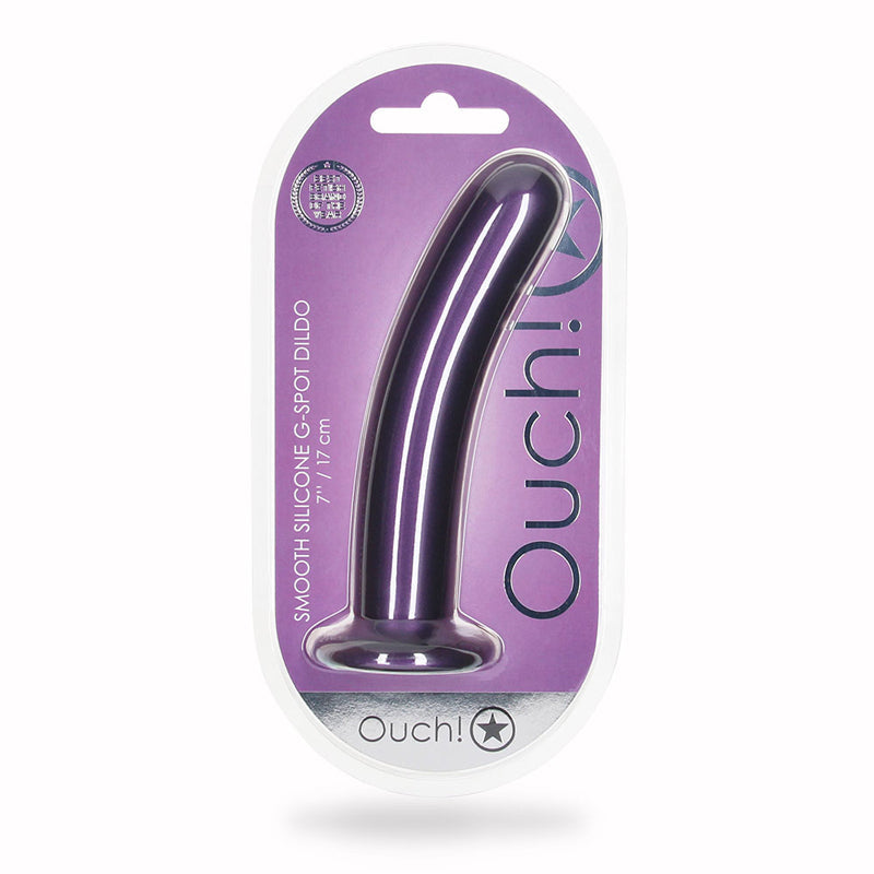 Ouch! Smooth Silicone 7 inches G-Spot Dildo Metallic Purple