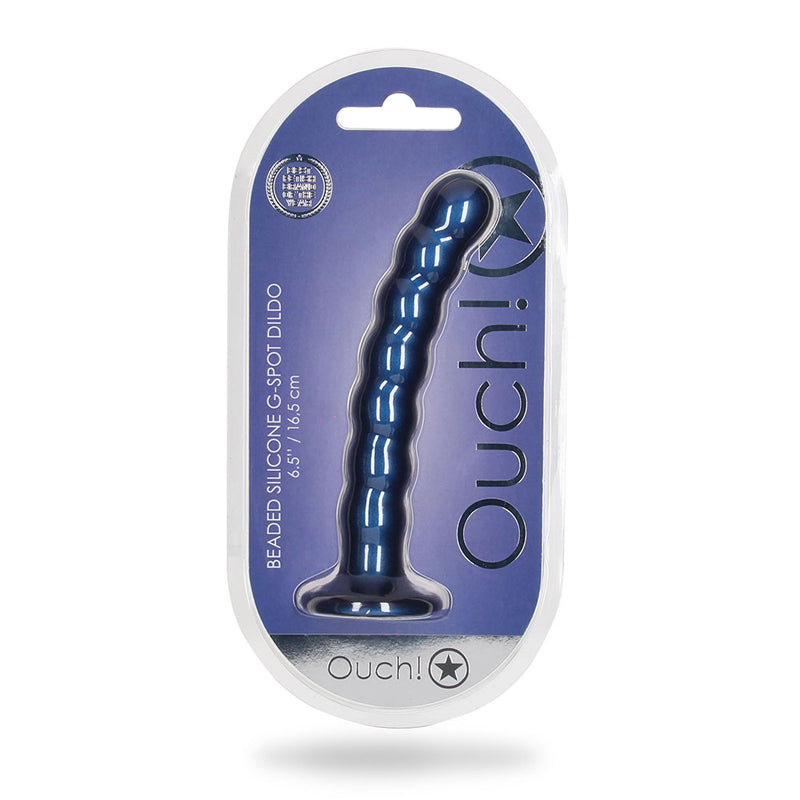 Ouch! Beaded Silicone 6.5 inches G-Spot Dildo Metallic Blue