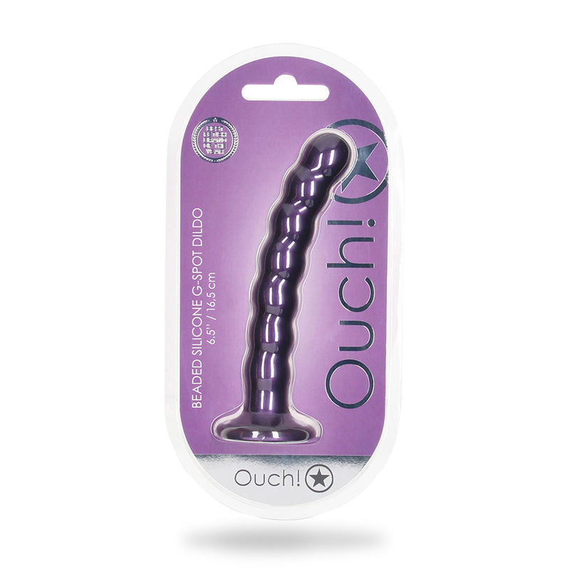 Ouch! Beaded Silicone 6.5 inches G-Spot Dildo Metallic Purple