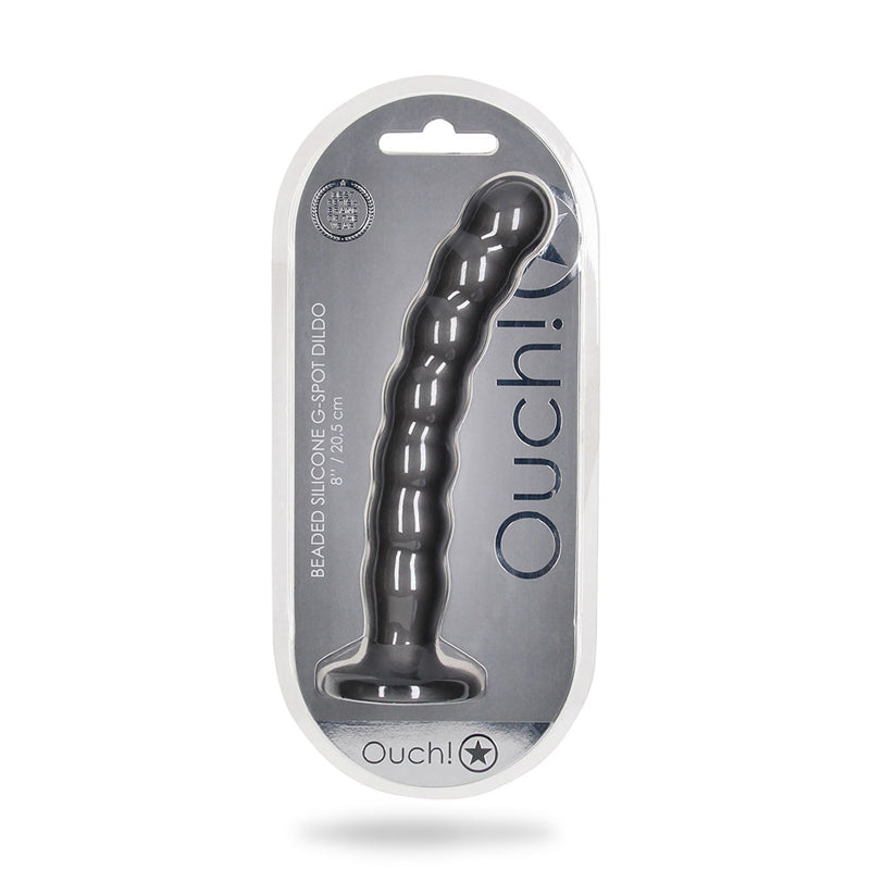 Ouch! Beaded Silicone 8 inch G-Spot Dildo Gunmetal