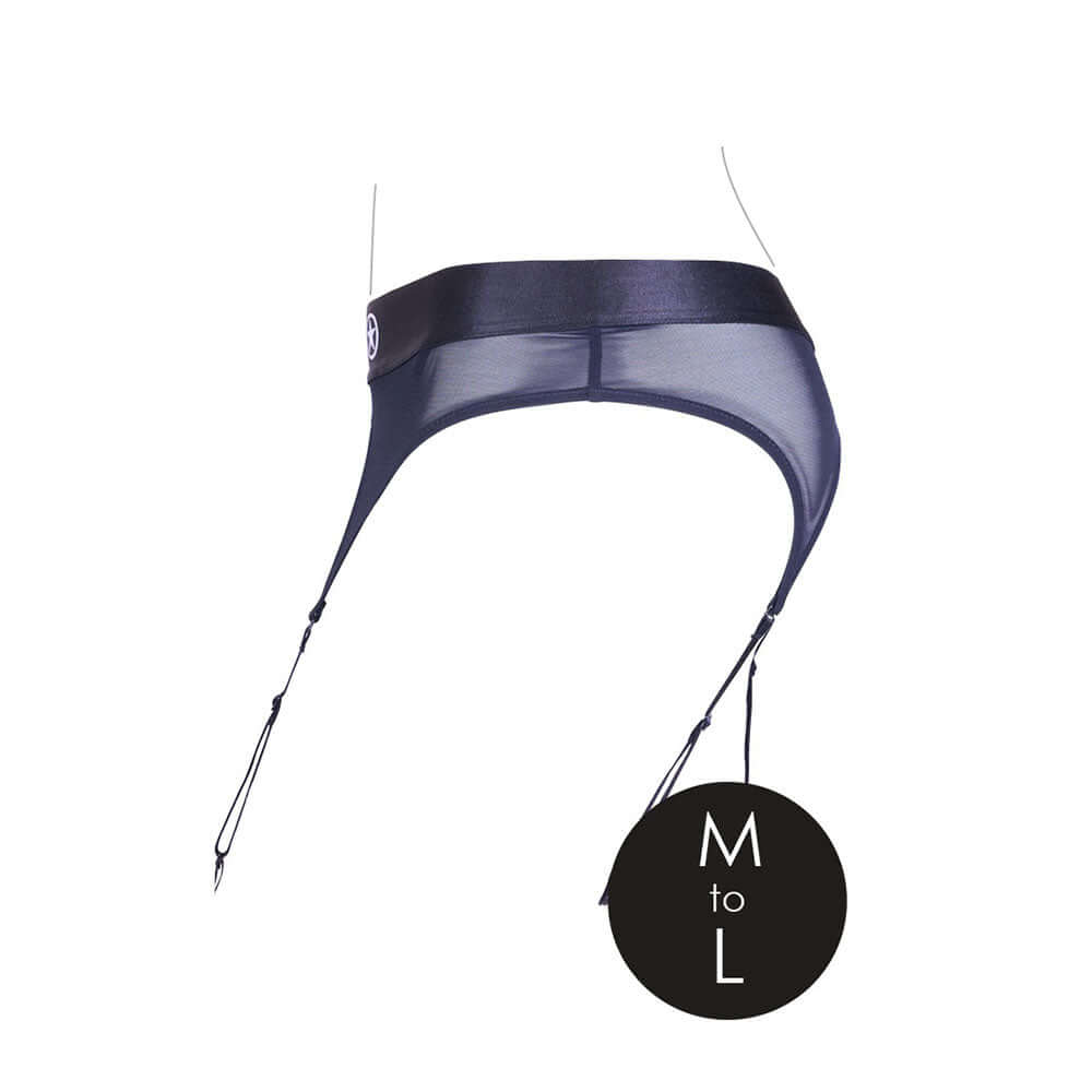 Ouch! Vibrating Strap-on Thong with Adjustable Garters Black M/L