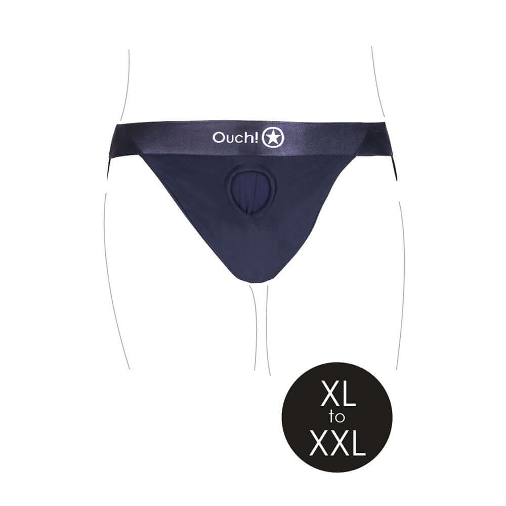 Ouch! Vibrating Strap-on Panty Harness with Open Back Black XL/2XL
