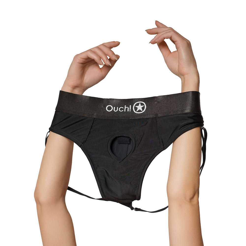Ouch! Vibrating Strap-on Panty Harness with Open Back Black XS/S