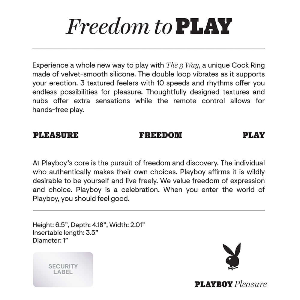 Playboy The 3 Way Rechargeable Remote Controlled Vibrating Silicone Cockring with Stimulator Black