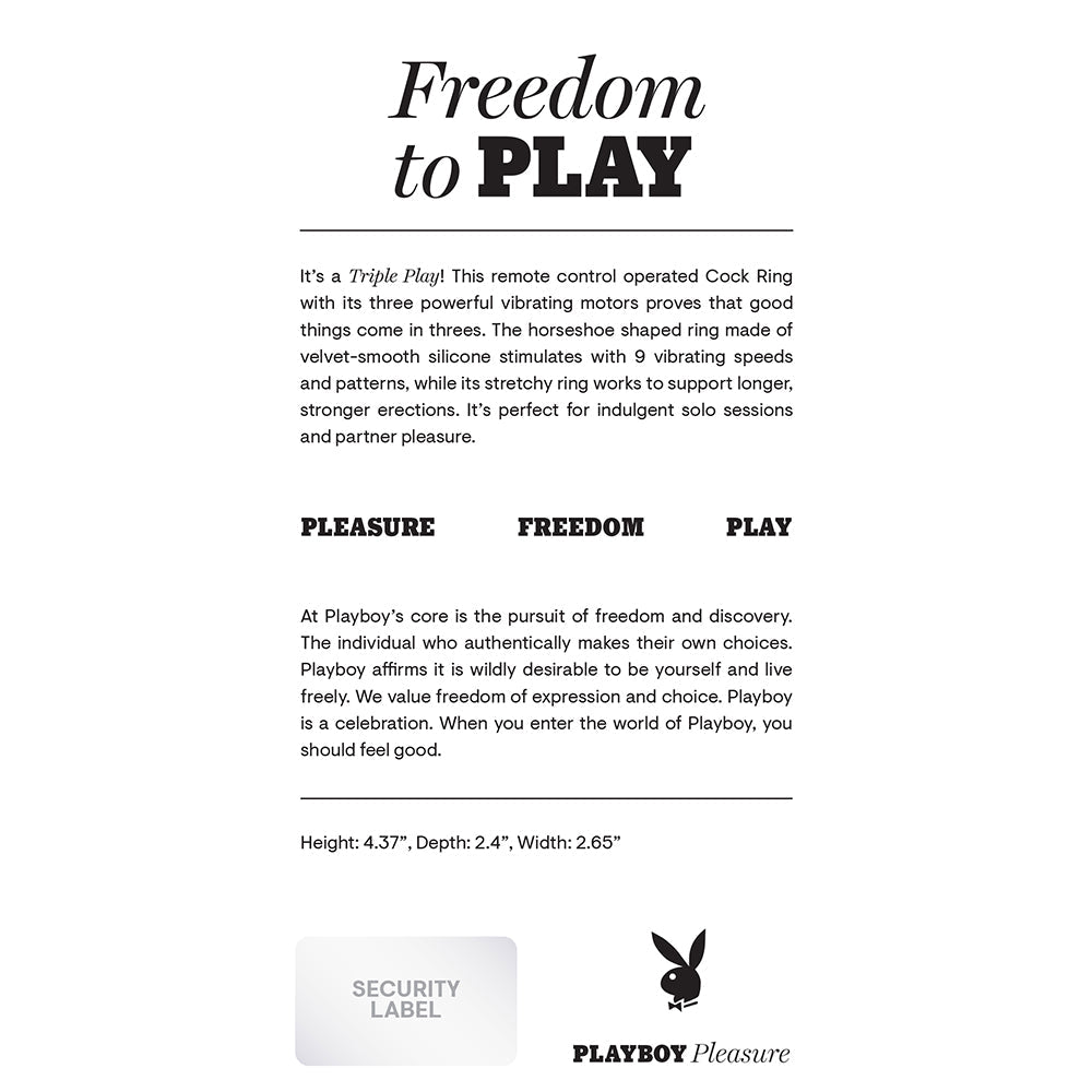 Playboy Triple Play Vibrating Cockring with Stimulator Black