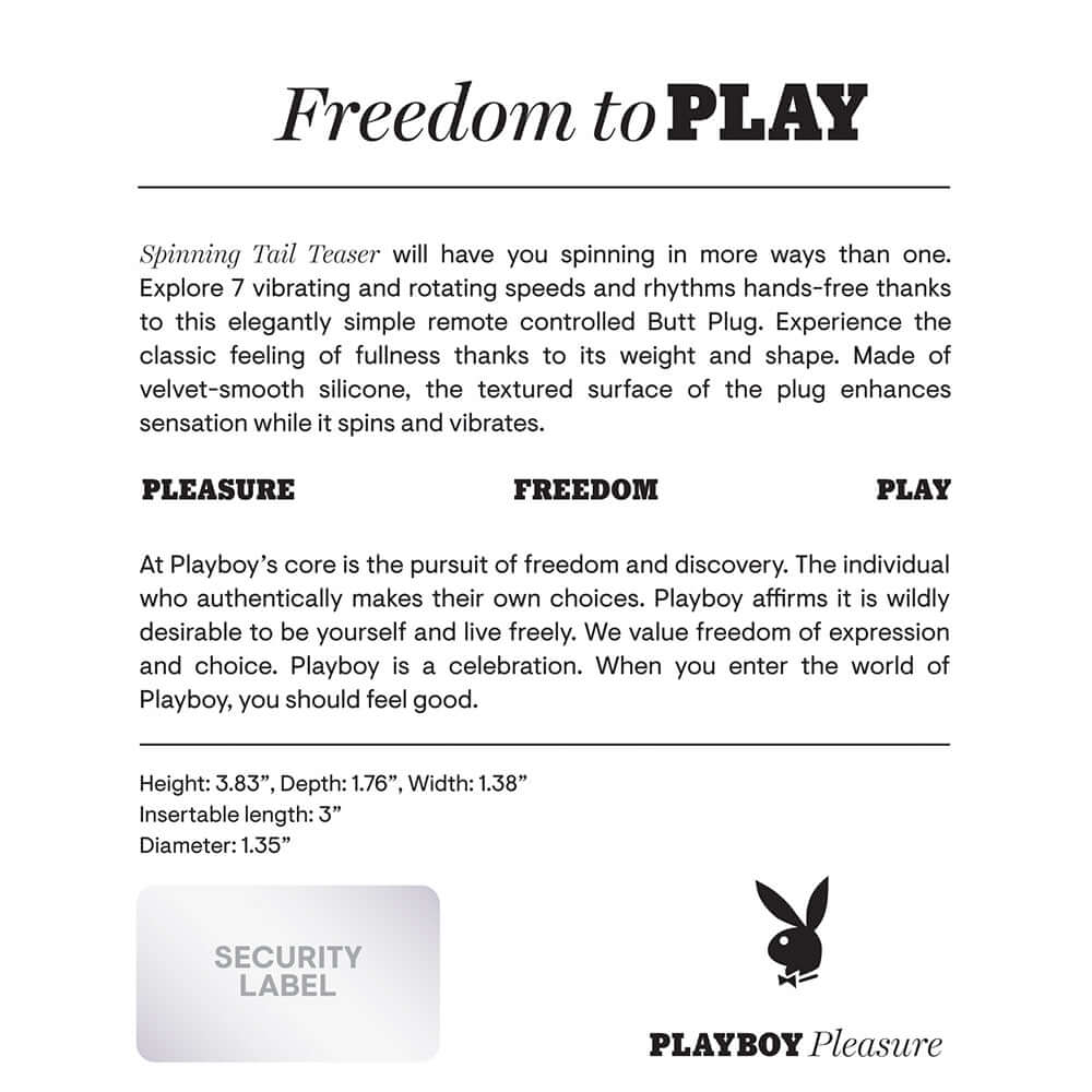 Playboy Spinning Tail Teaser Vibrating Rotating Anal Plug Salute