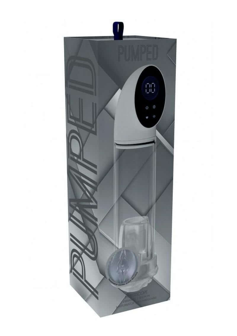 Pumped Hyperscope Automatic Vibrating Male Pump with Vagina Sleeve in sleek packaging showcasing the product design.