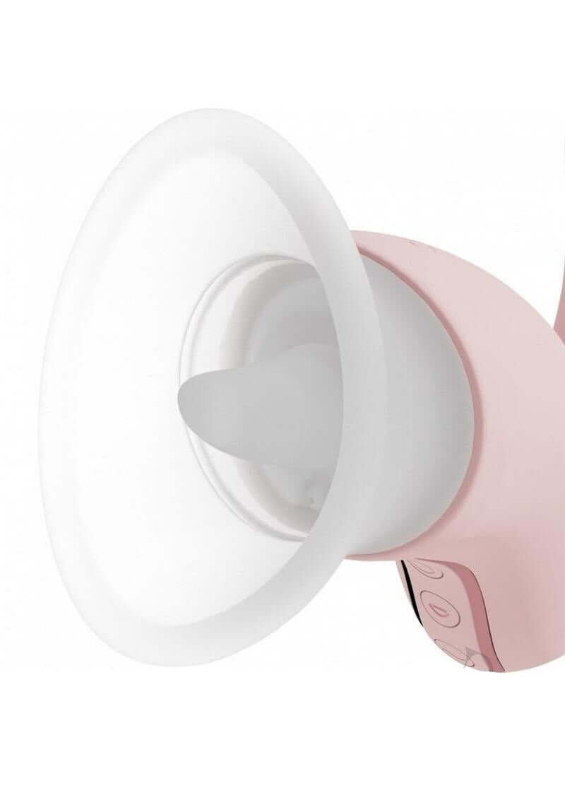 Vive Callalily Tapping Vulva Breast Suction Vibrator Pink close-up showing suction cup and ergonomic design.