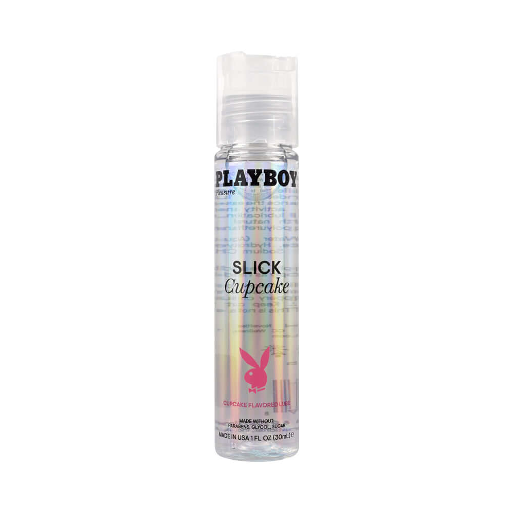 Playboy Slick Flavored Water-Based Lubricant Cupcake 1 Oz bottle with a playful design.
