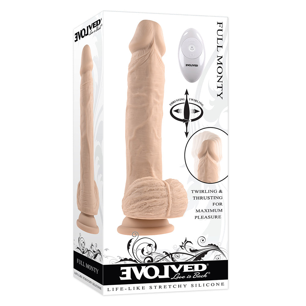 Evolved Full Monty Rechargeable Remote-Controlled Thrusting Twirling 9 inches Silicone Dildo Light