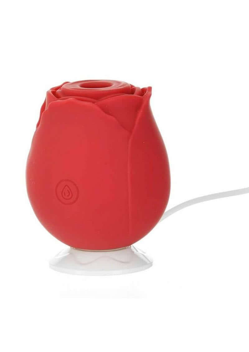 M Lady Rose Rechargeable Clitoral Suction Stimulator Red designed as a rose with a sleek red silicone finish.