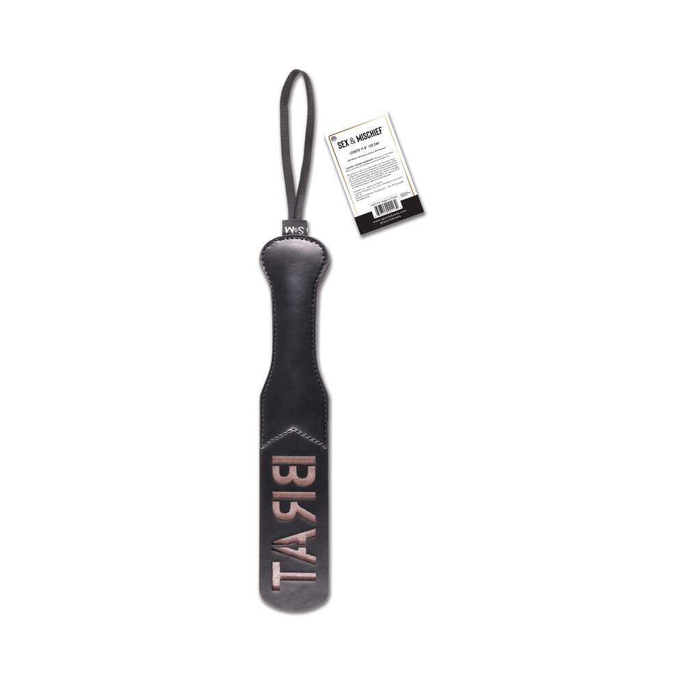 Sportsheets Sex & Mischief Brat Paddle with embossed 'BRAT' design, ideal for playful impact and stylish flair.