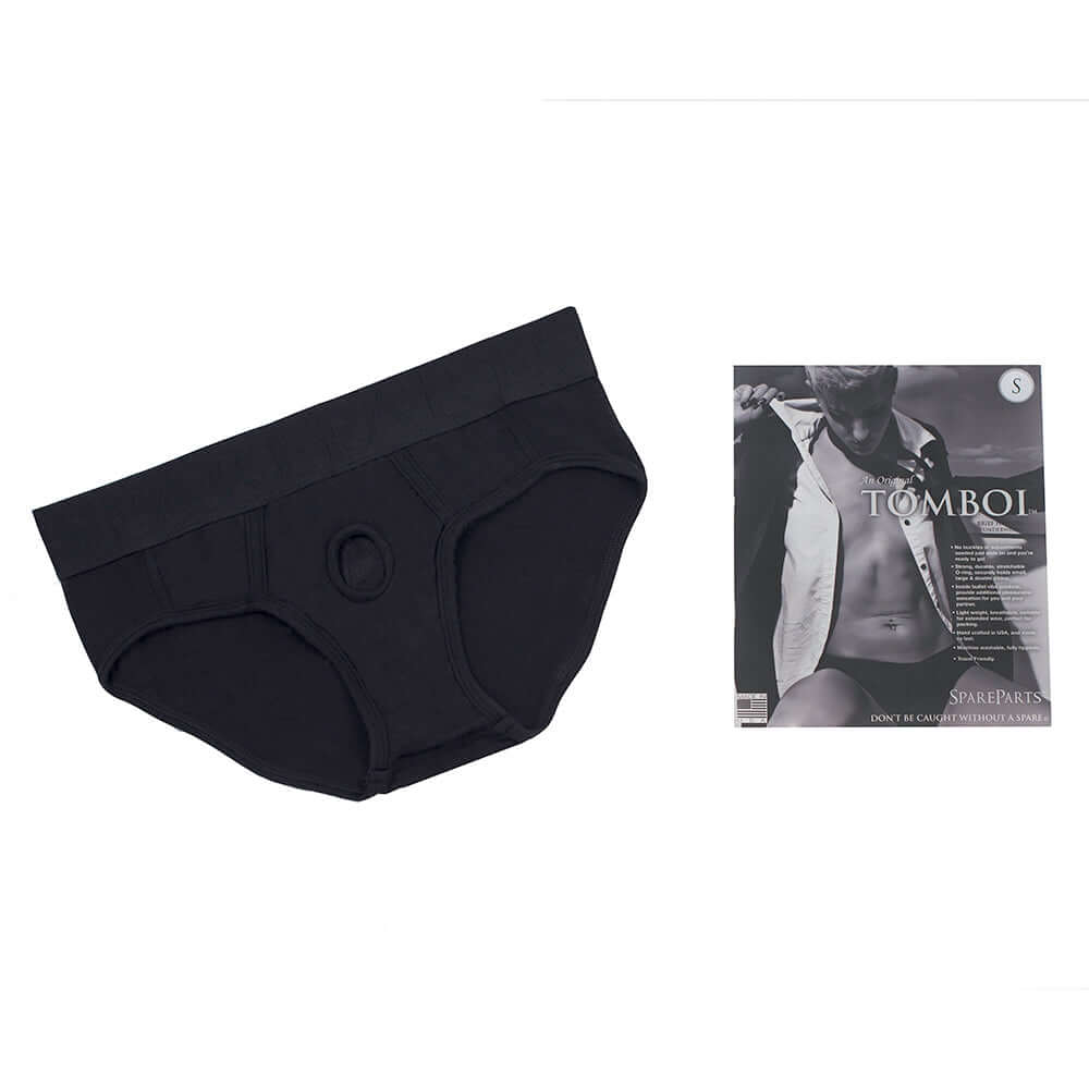 SpareParts Tomboi Rayon Briefs Harness Black Size XS