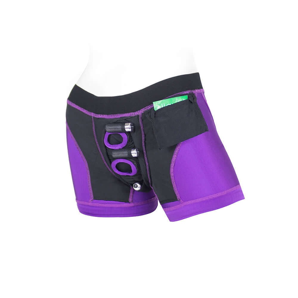 SpareParts Tomboii Nylon Boxer Briefs Harness Purple/Black Size S