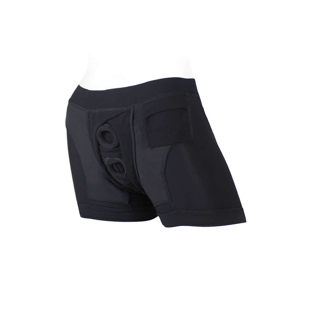 SpareParts Tomboii Rayon Boxer Briefs Harness Black Size XL showcasing the sleek design and smooth silhouette.