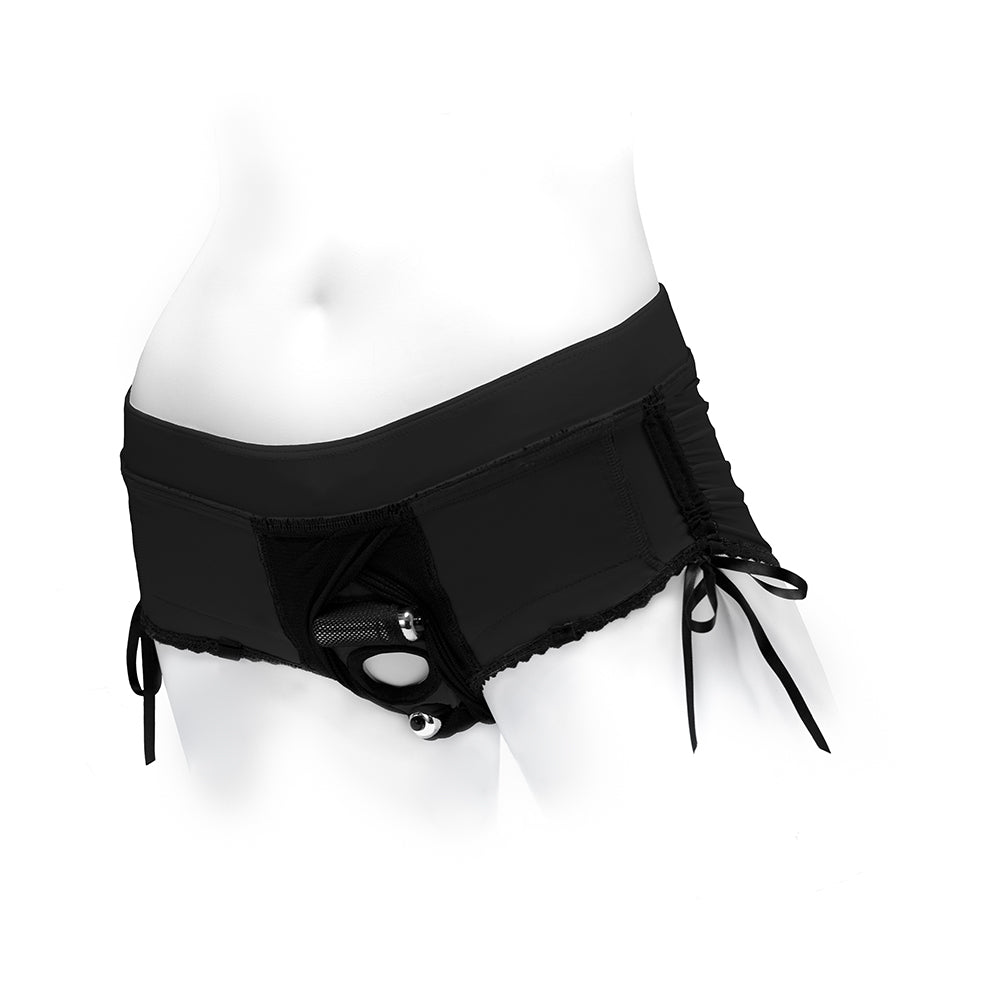 SpareParts Sasha Cinch Booty Short Harness Black Size XL