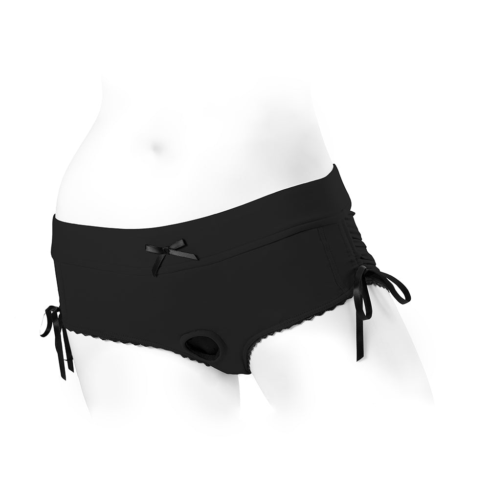 SpareParts Sasha Cinch Booty Short Harness Black Size 5XL
