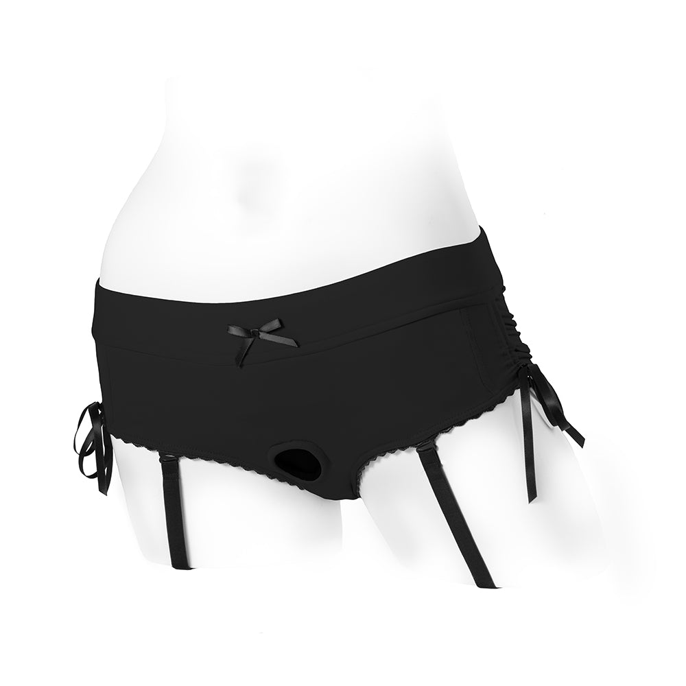 SpareParts Sasha Cinch Booty Short Harness Black Size 5XL