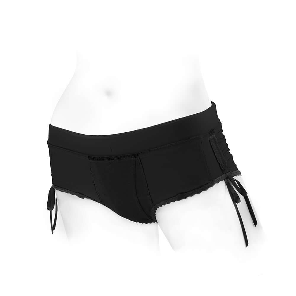 SpareParts Sasha Cinch Booty Short Harness Black Size 5XL