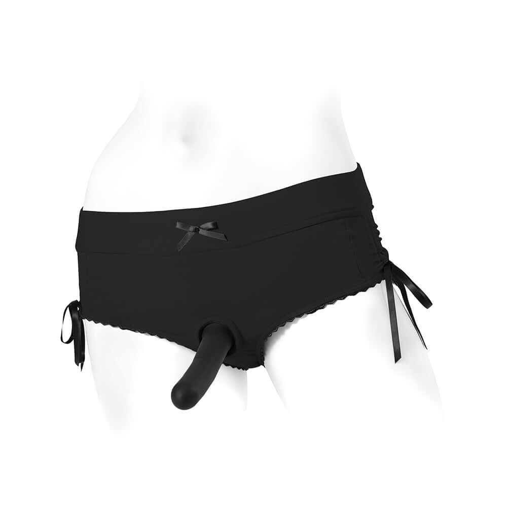 SpareParts Sasha Cinch Booty Short Harness Black Size 5XL