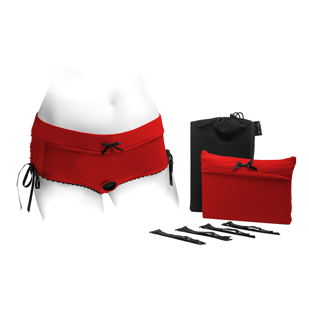 SpareParts Sasha Cinch Booty Short Harness Red/Black Size XXS