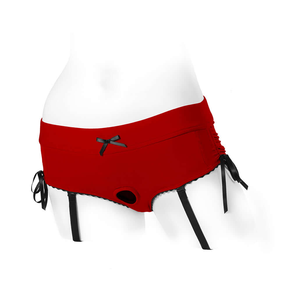 SpareParts Sasha Cinch Booty Short Harness Red/Black Size XXS