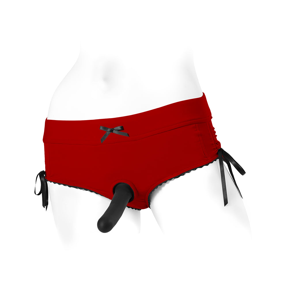 SpareParts Sasha Cinch Booty Short Harness Red/Black Size XXS