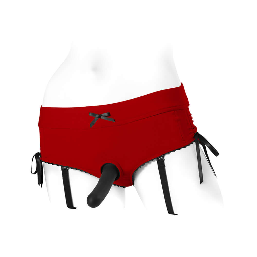 SpareParts Sasha Cinch Booty Short Harness Red/Black Size L