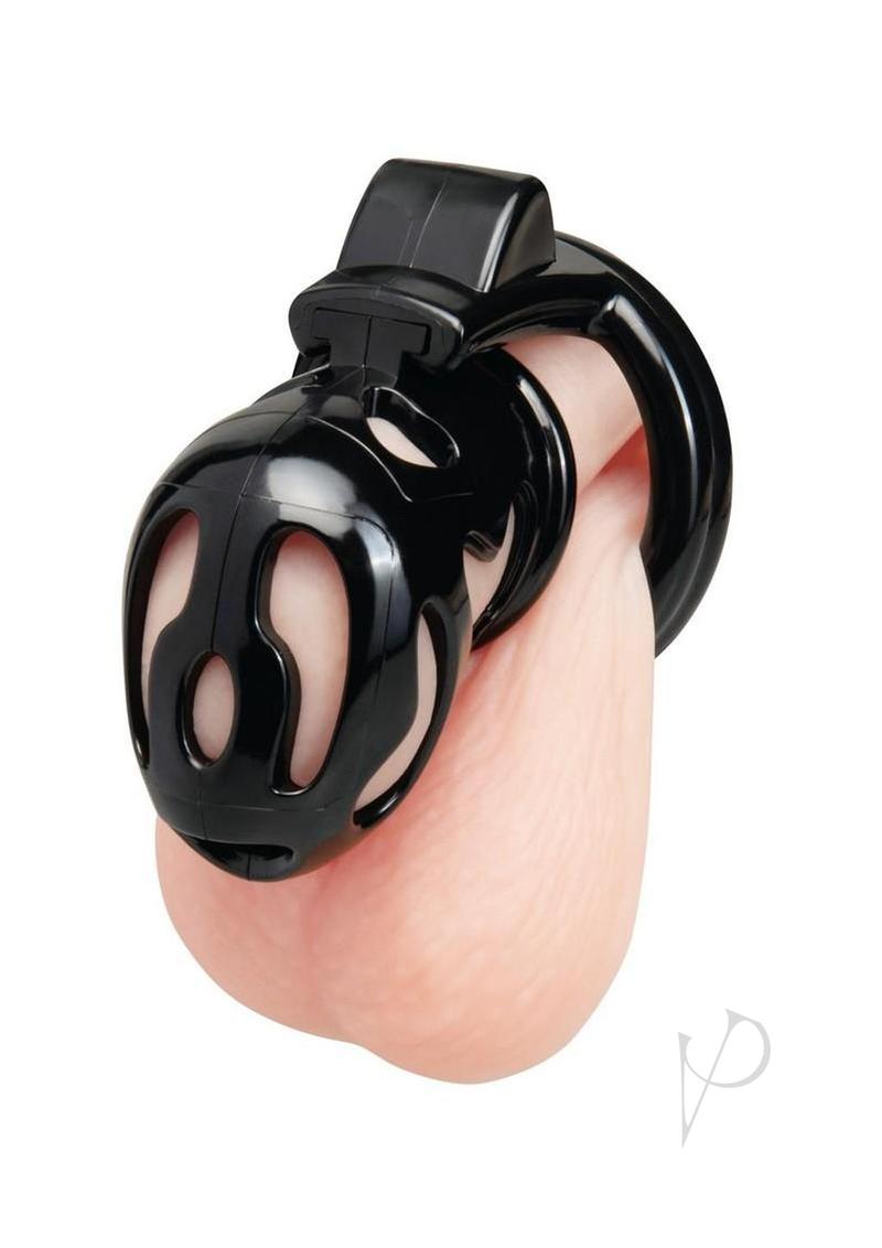 Blueline Prisoner 2 Inch Cock Cage Black showcasing a compact design for chastity play and power exchange.